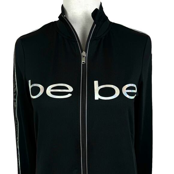 Bebe Sport NWT Black Stretch Iridescent Logo Zip Up Athleisure Track Jacket - Picture 5 of 14
